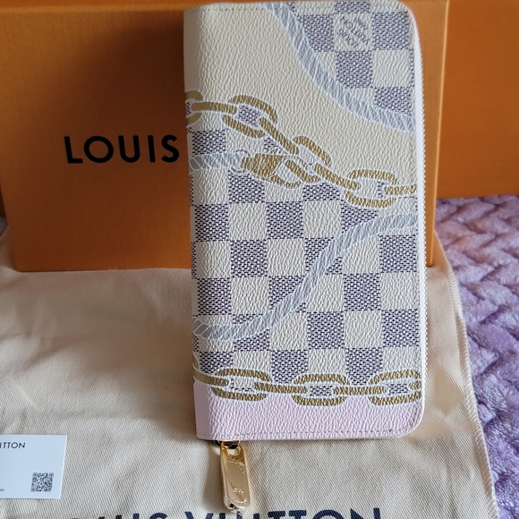 Louis Vuitton Damier Azur Chain Lock LV PRINT Large Zippy Wallet New LIMITED ED. - Picture 5 of 17
